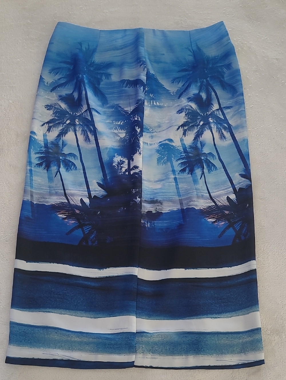 Le Superbe Escondido Zip Skirt Female Size 4 Blue Palm Tree Tropical Midi NWT